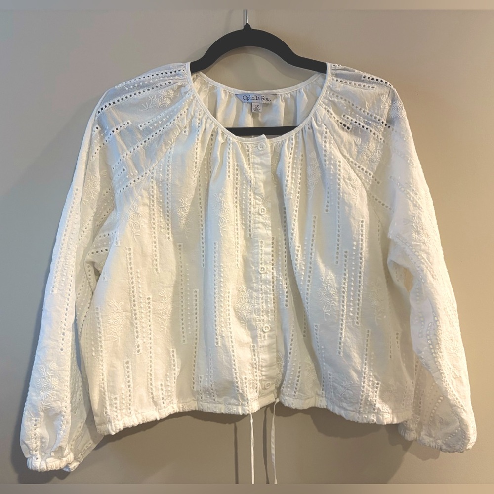 NWOT Ophelia Roe White Eyelet Button-Up Top – Size 1X
